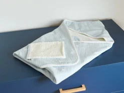 Childhome Capes De Bain-Cape De Bain + Gant - 80x80 Cm - Mousseline Fleur - Bleue