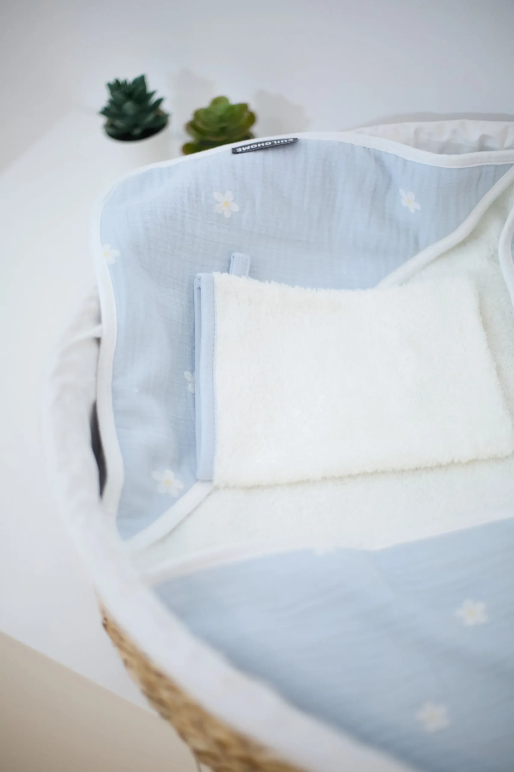 Childhome Capes De Bain-Cape De Bain + Gant - 80x80 Cm - Mousseline Fleur - Bleue