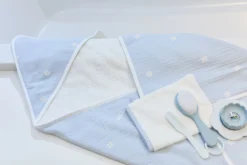 Childhome Capes De Bain-Cape De Bain + Gant - 80x80 Cm - Mousseline Fleur - Bleue