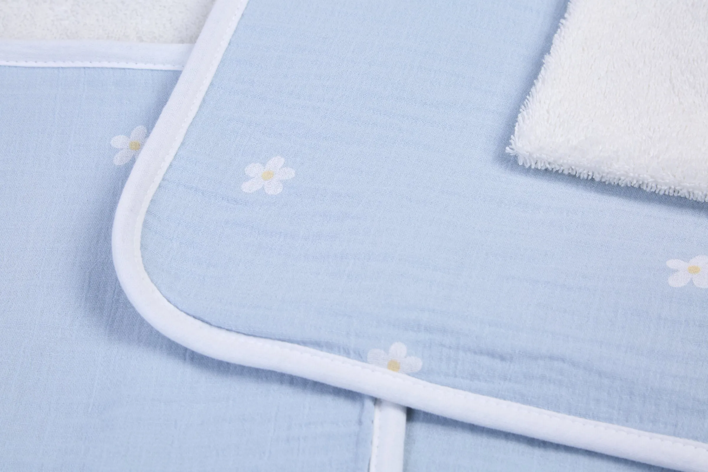 Childhome Capes De Bain-Cape De Bain + Gant - 80x80 Cm - Mousseline Fleur - Bleue