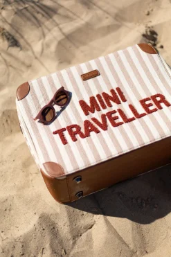 Childhome Kids Bags|Kids Bags-Mini Traveller Kids Suitcase - Rayures - Nude/Terracotta