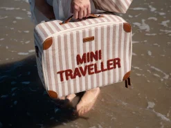 Childhome Kids Bags|Kids Bags-Mini Traveller Kids Suitcase - Rayures - Nude/Terracotta