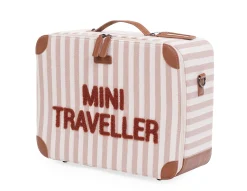 Childhome Kids Bags|Kids Bags-Mini Traveller Kids Suitcase - Rayures - Nude/Terracotta