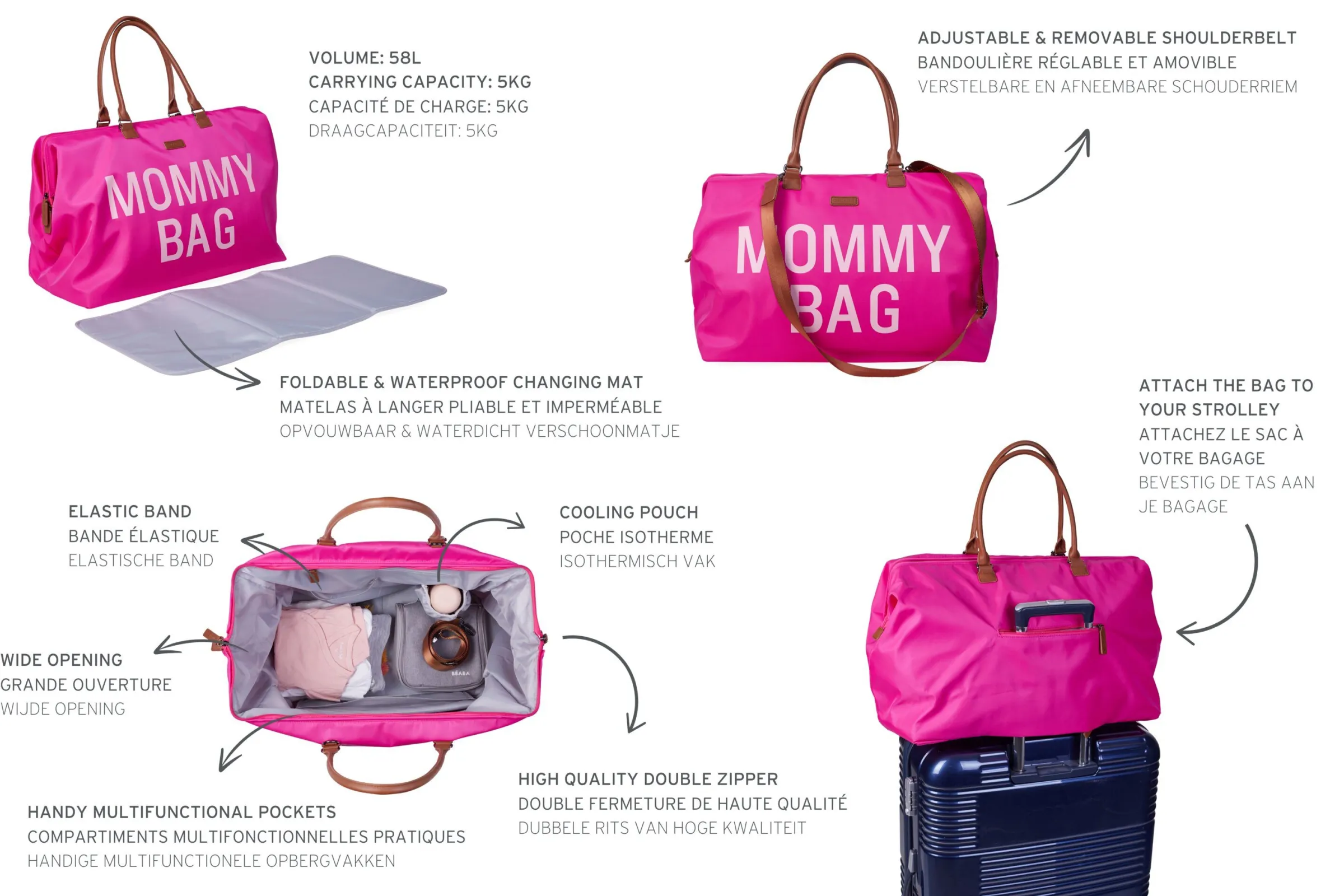 Childhome Mommy Bag ®|Mommy Bag ®-Mommy Bag ® Sac A Langer - Pop Rose
