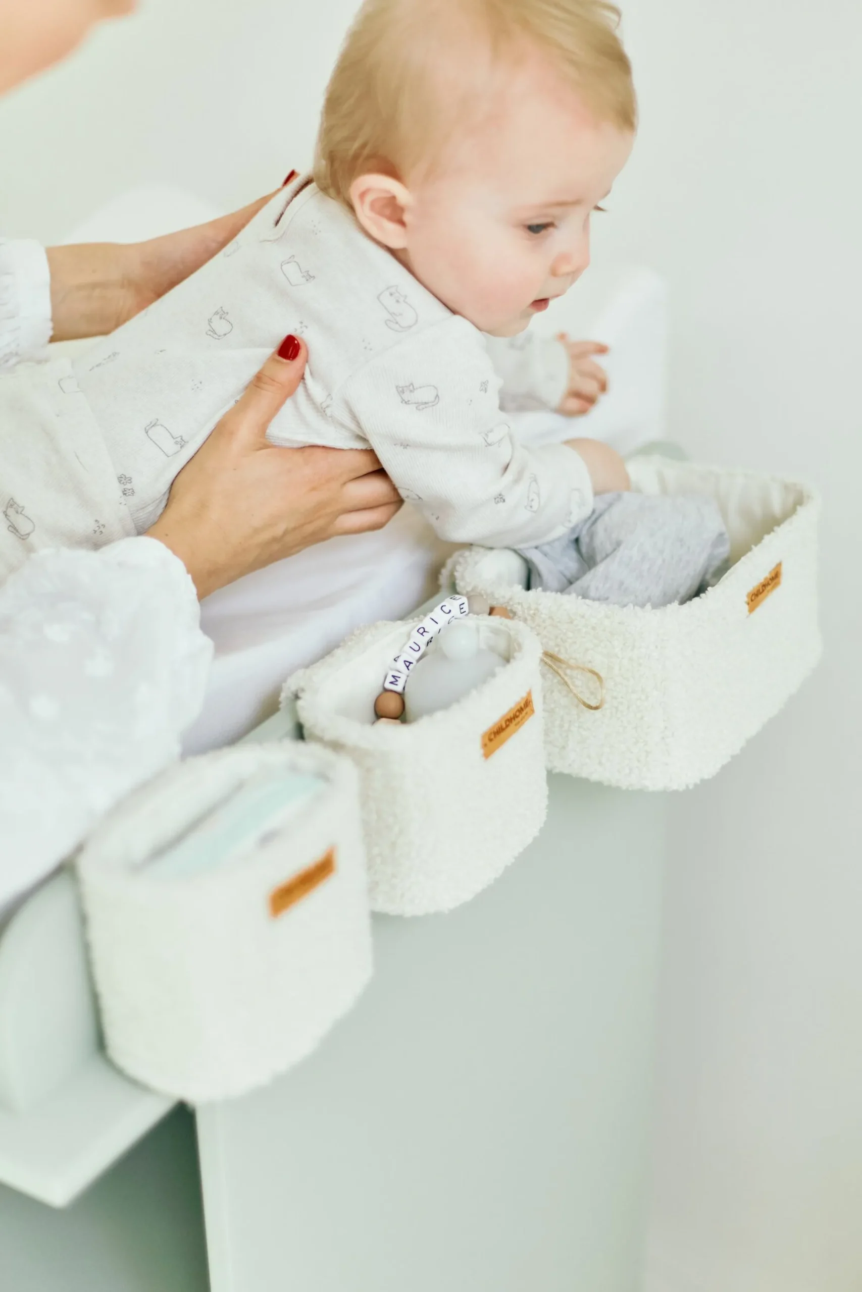 Childhome Paniers De Rangement-Set Van 3 Hangmandjes - 21x14x10 Cm + 14x10x10 Cm - Teddy Ecru