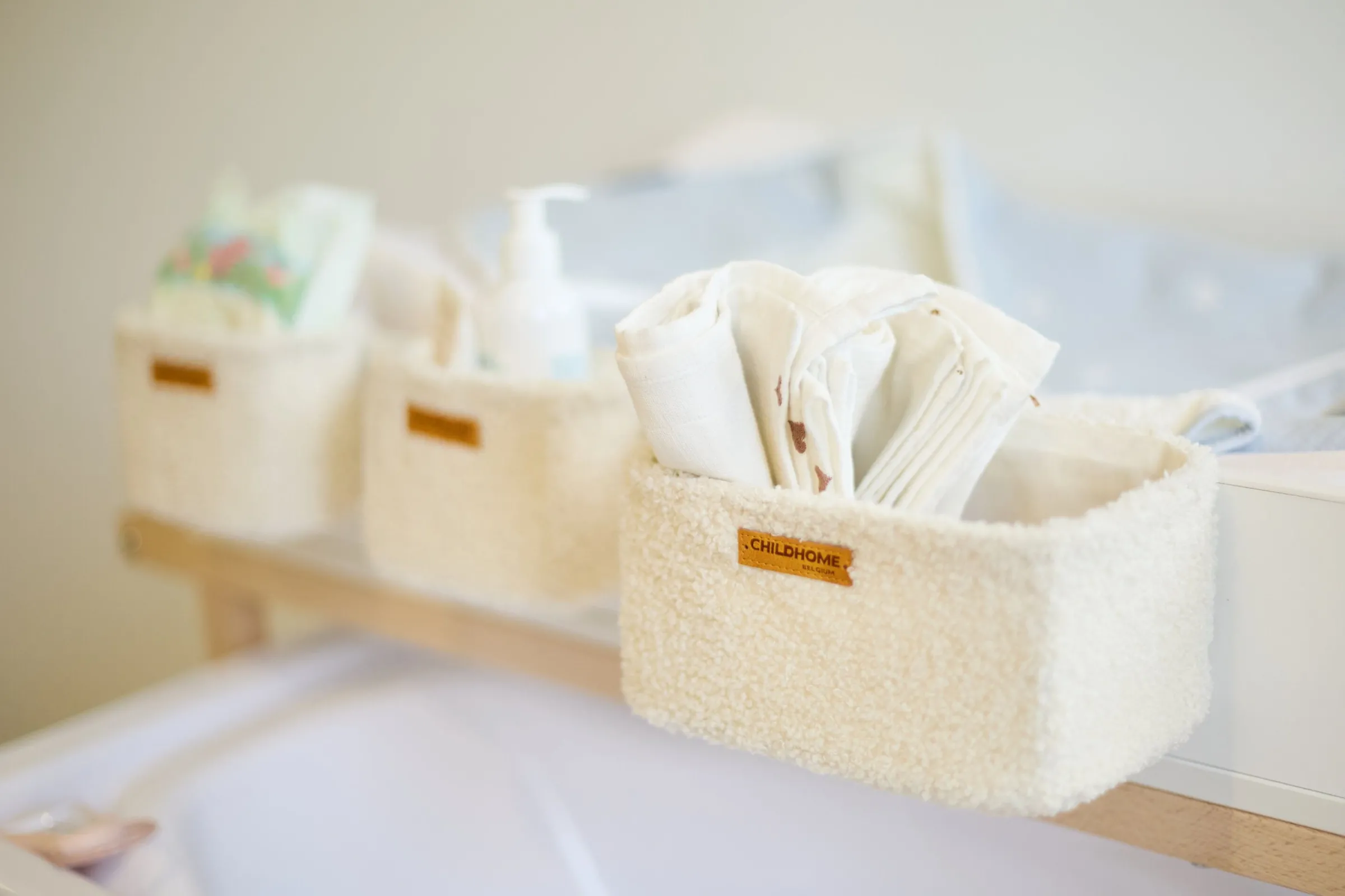Childhome Paniers De Rangement-Set Van 3 Hangmandjes - 21x14x10 Cm + 14x10x10 Cm - Teddy Ecru